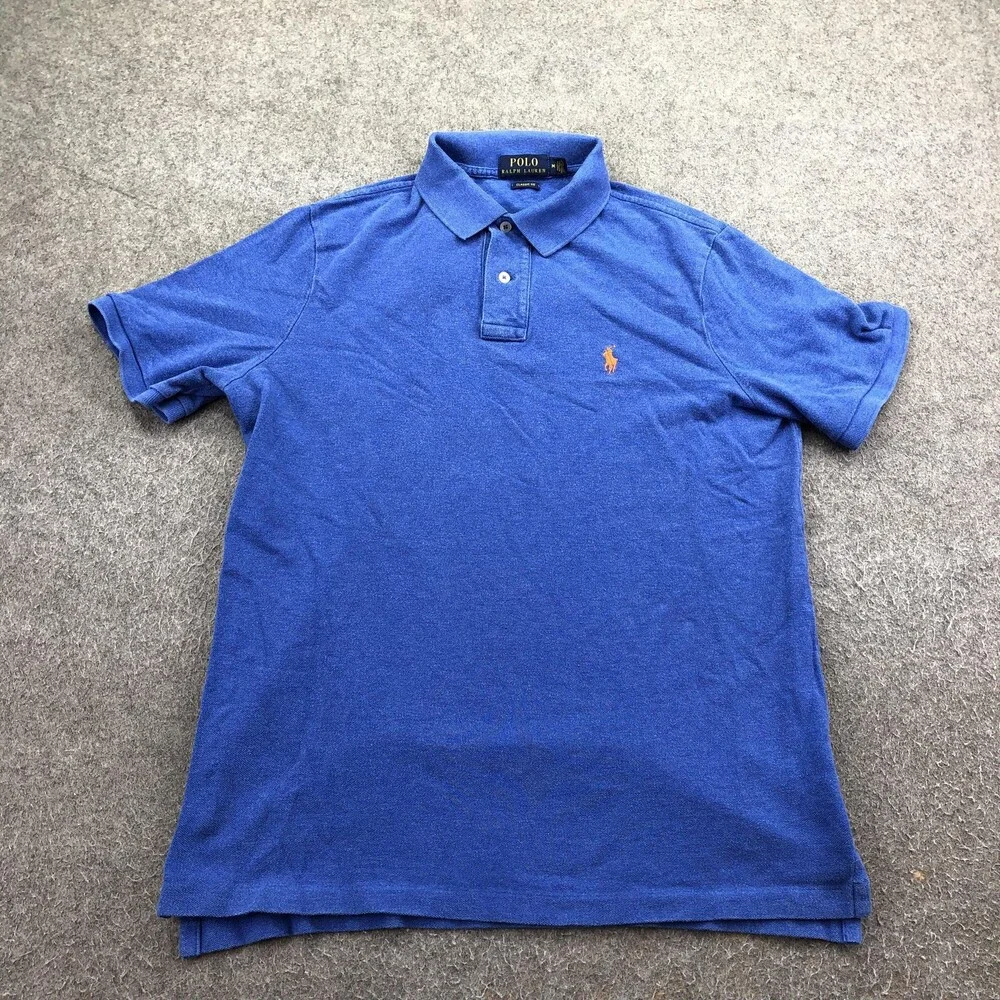 Polo Ralph Lauren Polo Shirt Mens Medium Blue Solid Pony Logo Knit Casual